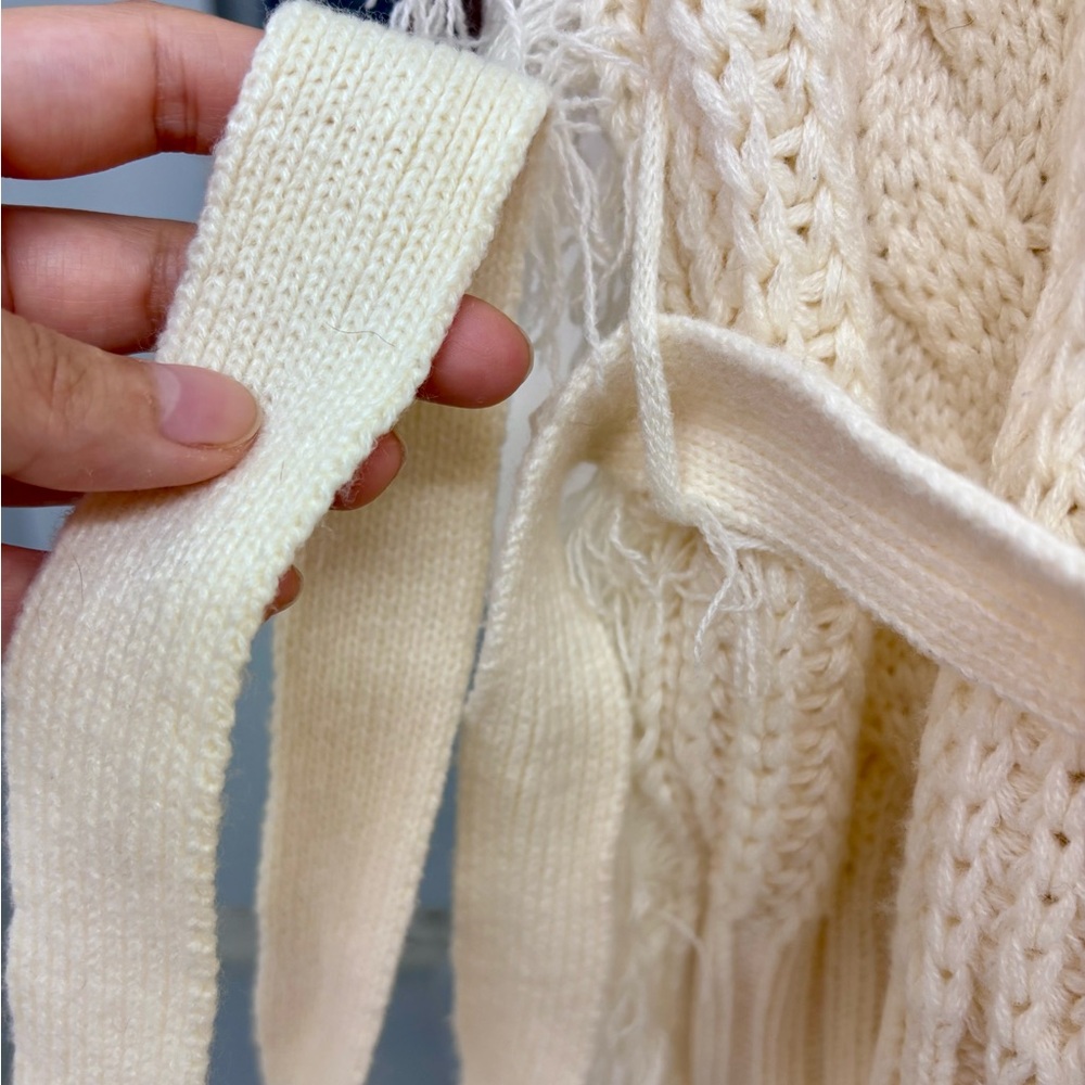 SAGE THE LABEL Fringed Cable-Knit Turtleneck Sweater in Ivory/Cream - Picture 15 of 16